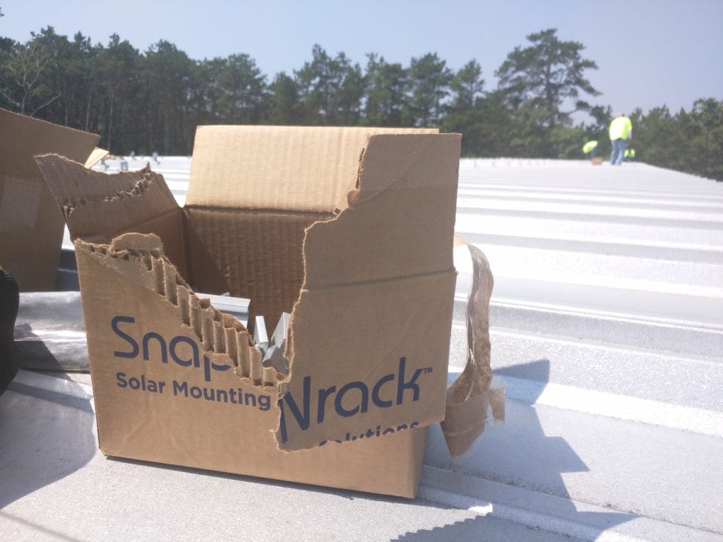 Open box of solar racking material