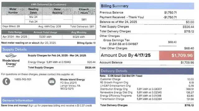 A customer's electrical bill demonstrates how investing in solar results in a rapid return on investment