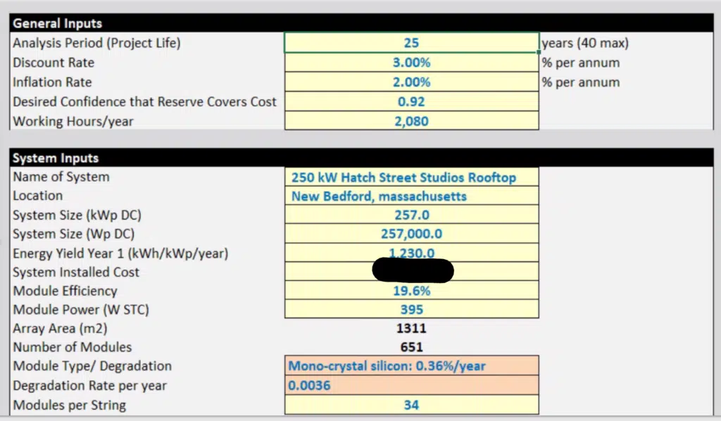 NREL spreadsheet input