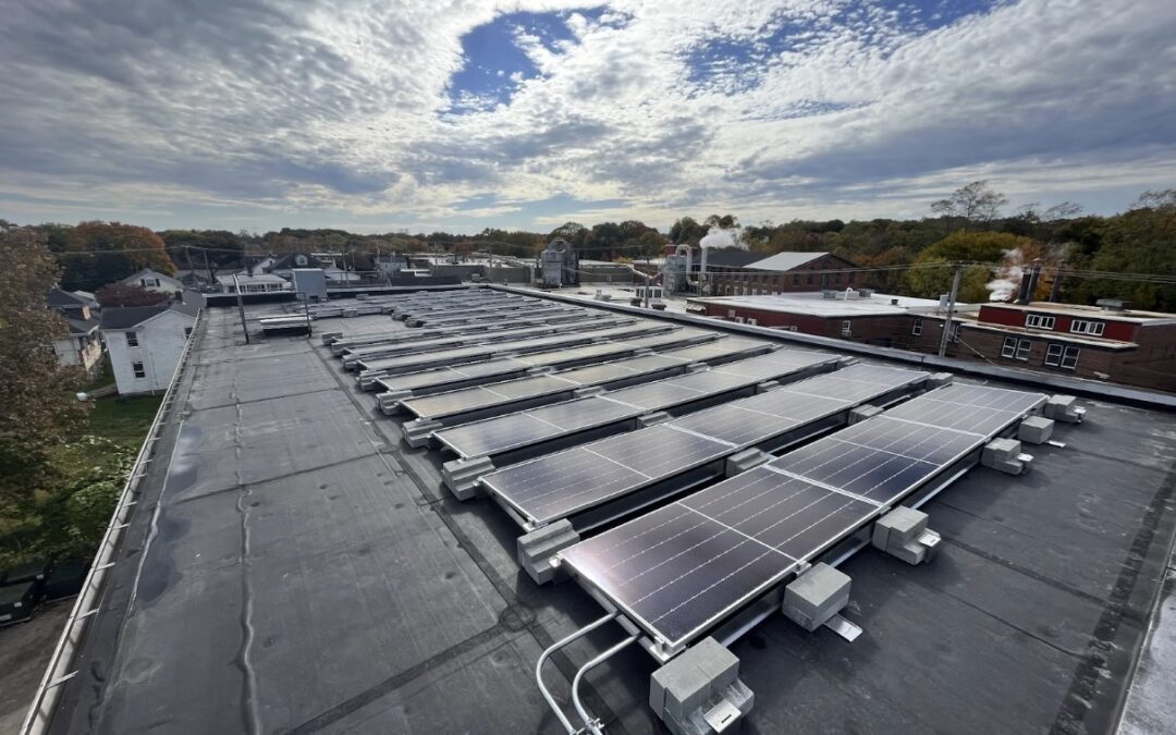Solar panels on flat commercial roof in Rhode Island