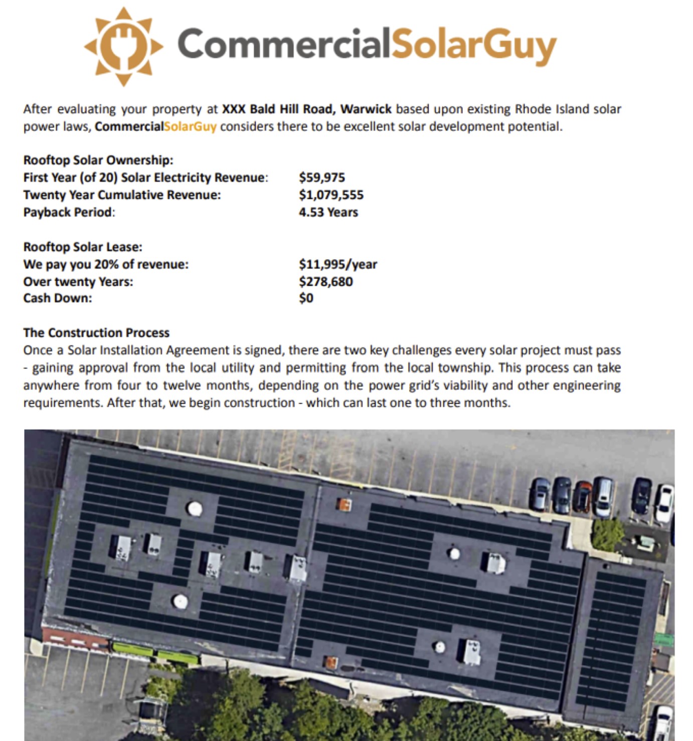 Solar Lease Proposal in Rhode Island from Commercial Solar Guy