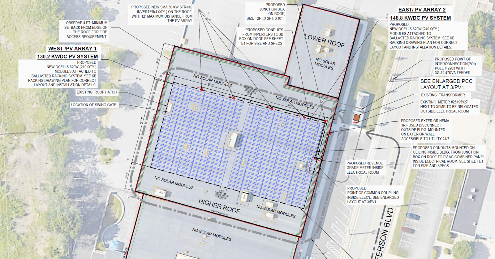 A blueprint of the layout for the solar array on the NEIEP building in Warwick, RI