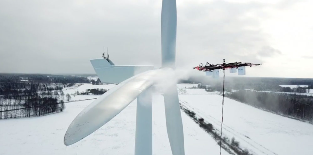 Deicing, inspecting and maintaining wind turbines via drone – video